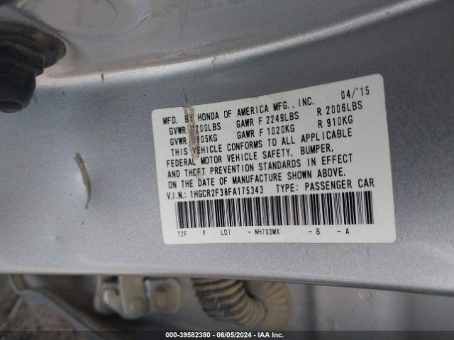 1HGCR2F38FA175343 Honda ACCORD LX