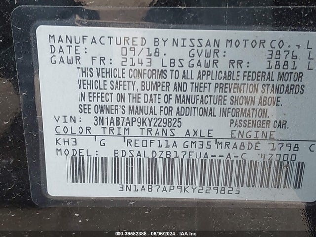 Nissan SENTRA SV 2019 3N1AB7AP9KY229825 Image 9