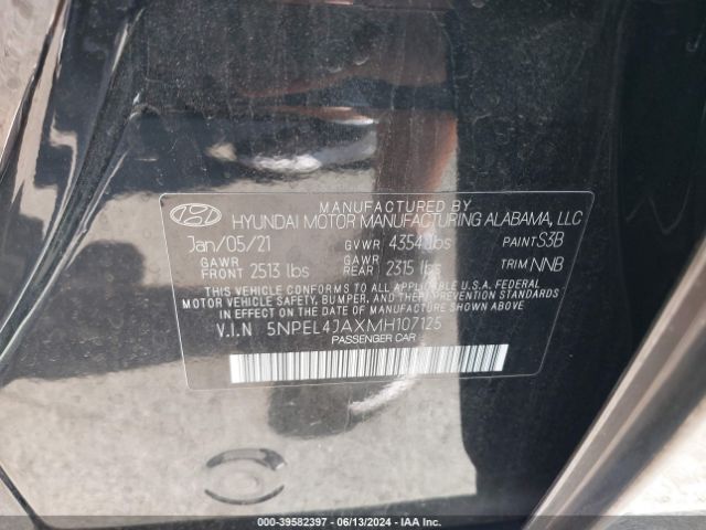 5NPEL4JAXMH107125 Hyundai SONATA SEL