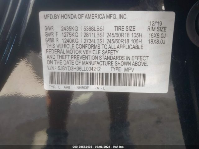 5J8YD3H36LL004212 Acura Mdx Standard