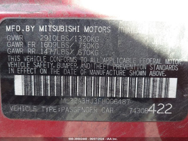 ML32A3HJ3FH006487 Mitsubishi Mirage De/rf
