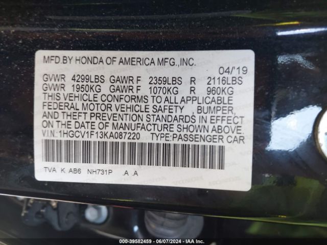 1HGCV1F13KA087220 Honda ACCORD LX