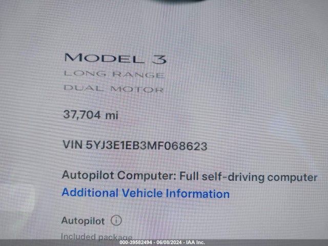 Tesla Model 3 Long Range Dual Motor All-wheel Drive 2021 5YJ3E1EB3MF068623 Image 15