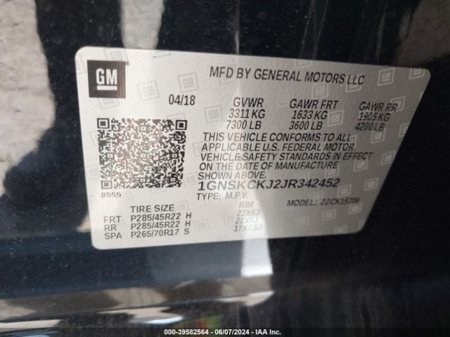 1GNSKCKJ2JR342452 Chevrolet Tahoe Premier