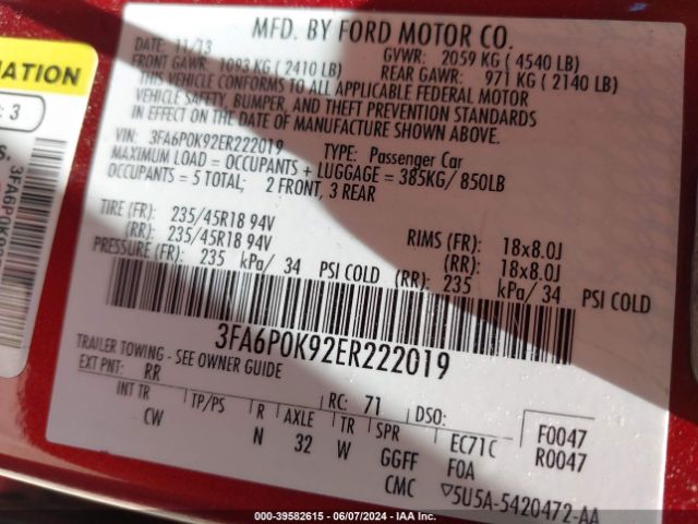 3FA6P0K92ER222019 Ford Fusion Titanium