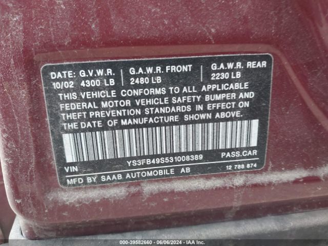 2003 SAAB 9-3 YS3FB49S531008389 Photo 8