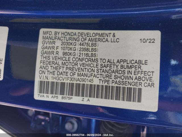 1HGCV1F30NA090145 Honda Accord Sport