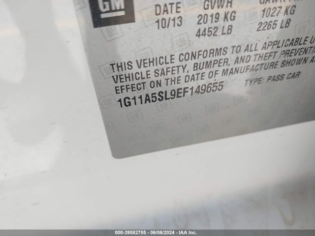Chevrolet Malibu 1fl 2014 1G11A5SL9EF149655 Image 9