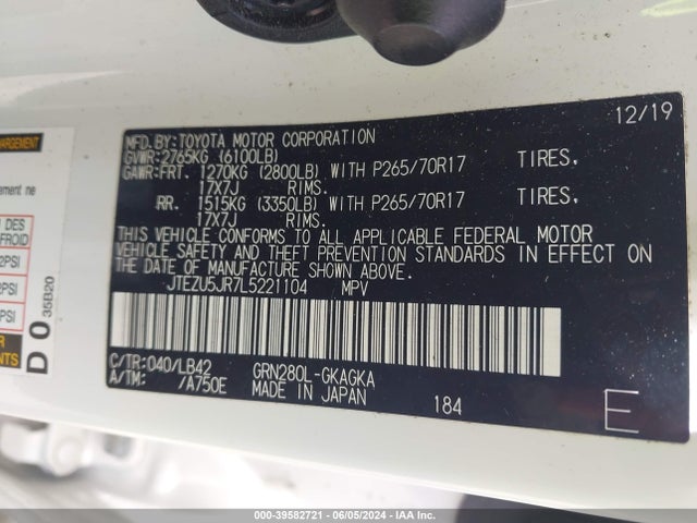Toyota 4runner Sr5 Premium 2020 JTEZU5JR7L5221104 Image 9