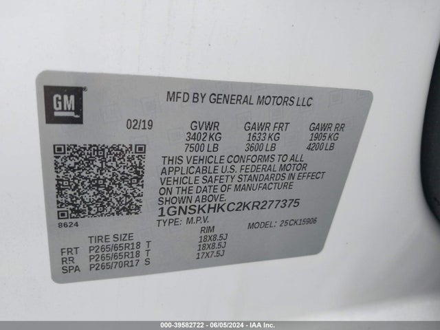 Chevrolet Suburban Lt 2019 1GNSKHKC2KR277375 Image 9