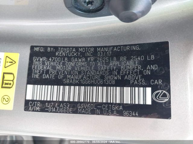 58ABK1GG6HU061308 Lexus ES 350