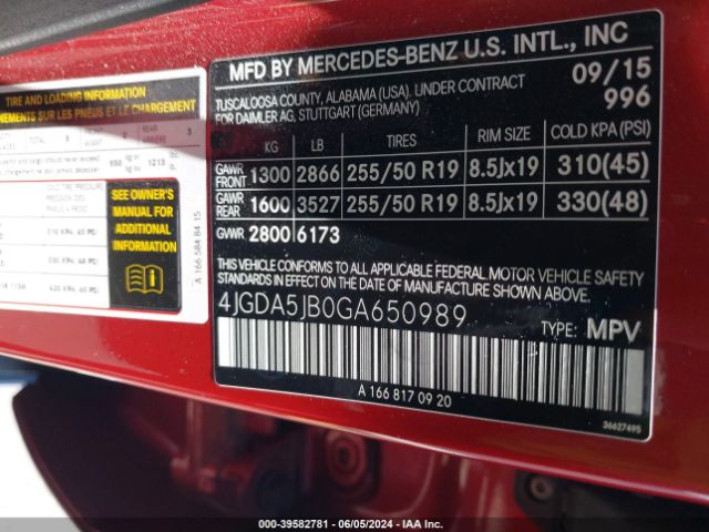 4JGDA5JB0GA650989 Mercedes-Benz GLE 350