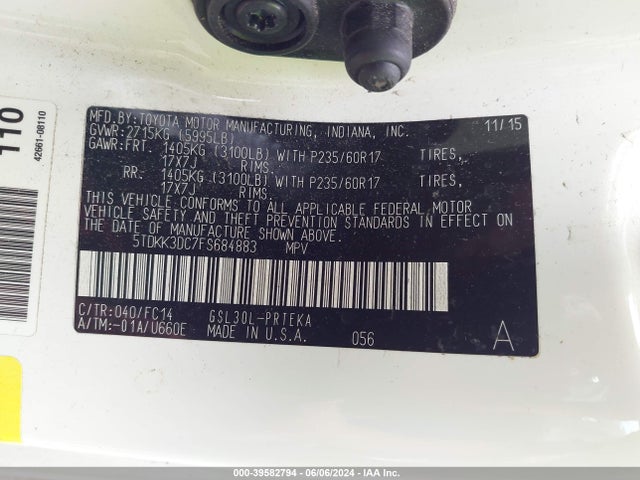 Toyota Sienna Le 8 Passenger 2015 5TDKK3DC7FS684883 Image 9