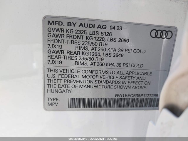WA1EECF38P1127295 Audi Q3 Premium Plus 45 Tfsi S Line Quattro Tiptronic