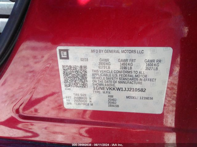 1GNEVKKW1JJ210582 Chevrolet Traverse High Country