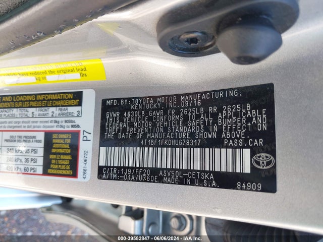 Toyota CAMRY SE 2017 4T1BF1FK0HU678317 Image 9