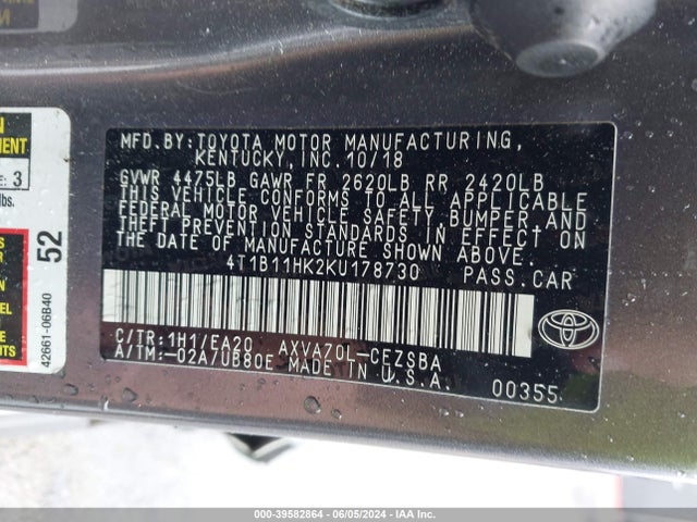 Toyota CAMRY SE 2019 4T1B11HK2KU178730 Image 9