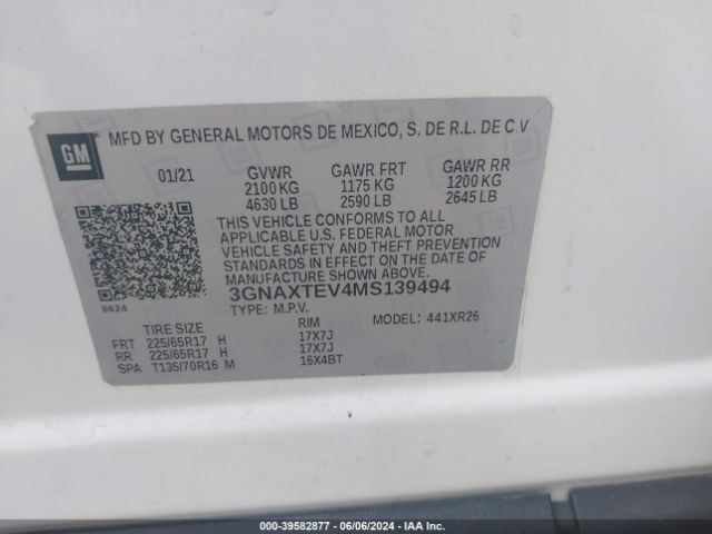 3GNAXTEV4MS139494 Chevrolet Equinox Awd 2fl