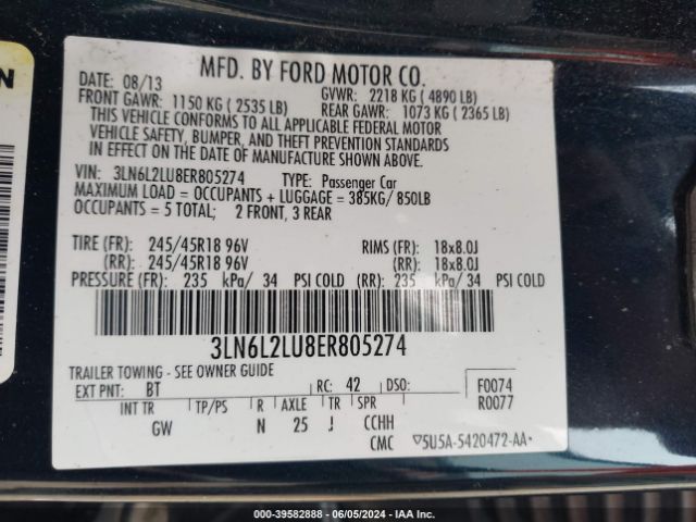 3LN6L2LU8ER805274 Lincoln MKZ HYBRID