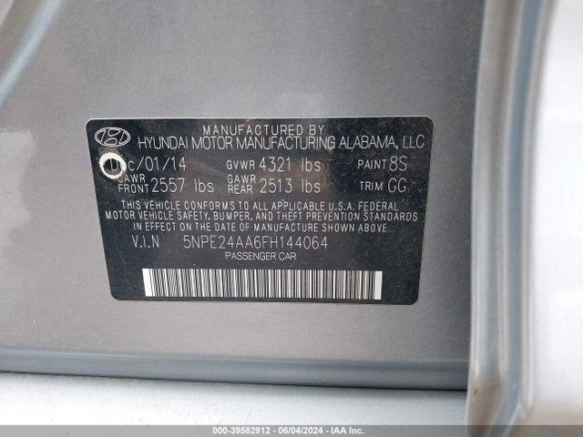 Hyundai SONATA ECO 2015 5NPE24AA6FH144064 Image 9