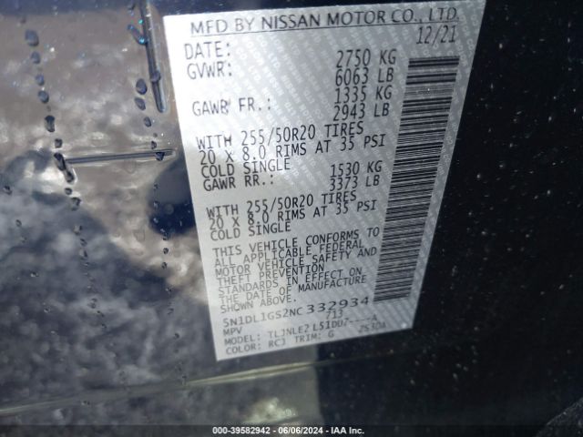 5N1DL1GS2NC332934 Infiniti Qx60 Sensory Awd
