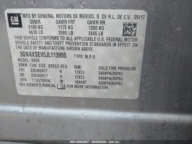 Chevrolet EQUINOX LT 2018 3GNAXSEV5JL113955 Image 9