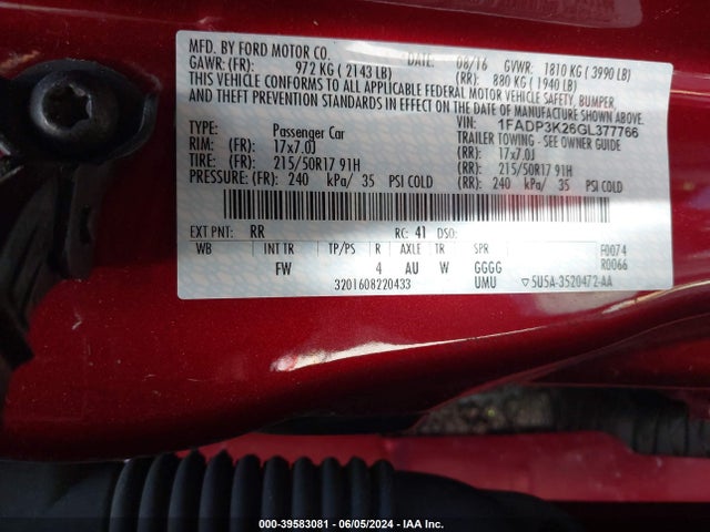 Ford FOCUS SE 2016 1FADP3K26GL377766 Image 9