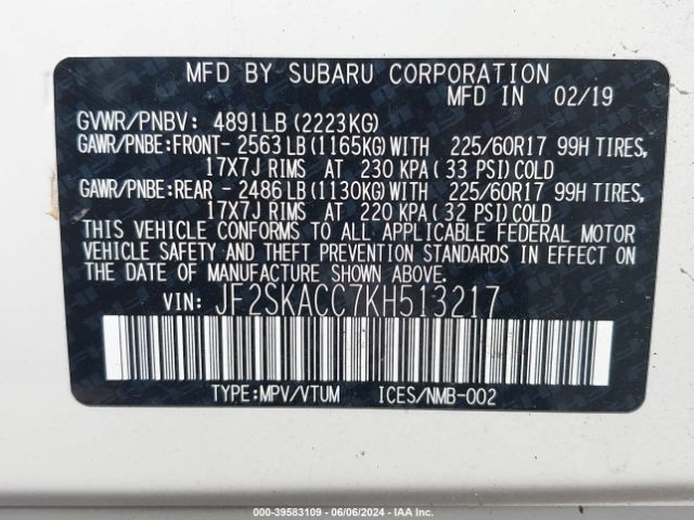 JF2SKACC7KH513217 Subaru Forester