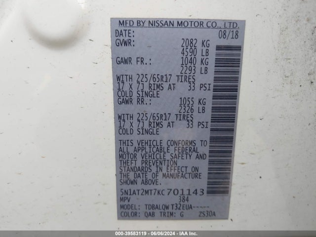 Nissan ROGUE SV 2019 5N1AT2MT7KC701143 Image 9