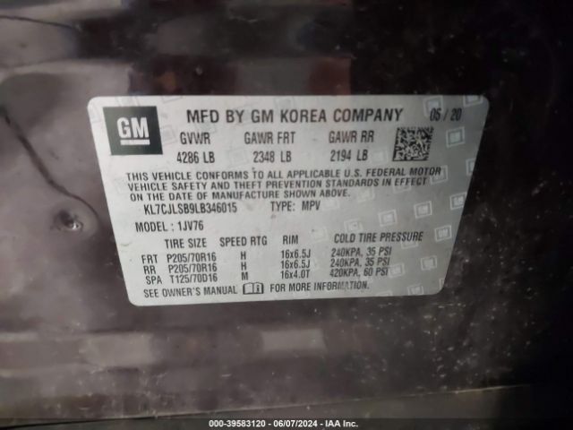 2020 CHEVROLET TRAX KL7CJLSB9LB346015 Photo 8