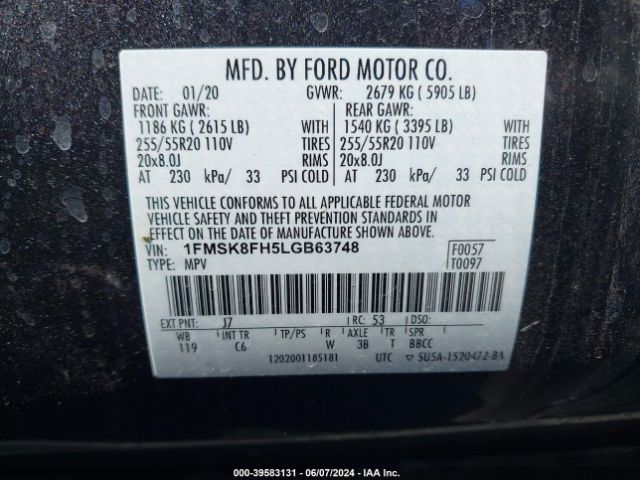 2020 FORD EXPLORER 1FMSK8FH5LGB63748 Photo 8
