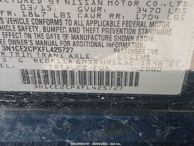 3N1CE2CPXFL425727 Nissan Versa Note S Plus