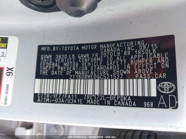 Toyota COROLLA L 2016 2T1BURHE0GC521527 Image 9