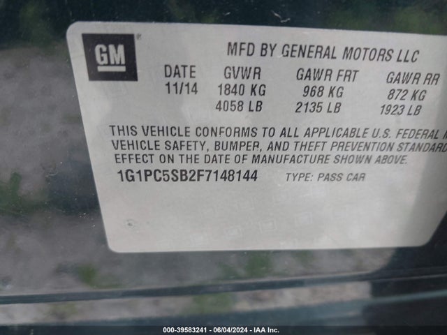 Chevrolet Cruze 1lt Auto 2015 1G1PC5SB2F7148144 Image 9