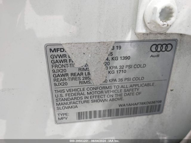 WA1AHAF78KD036709 Audi Q7 45 Premium