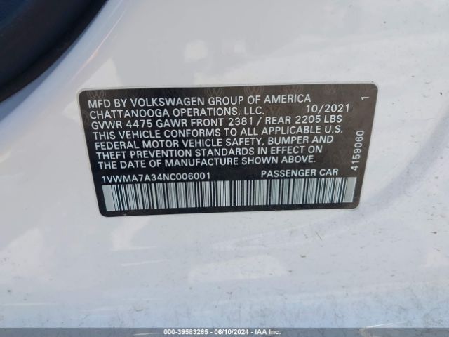 1VWMA7A34NC006001 Volkswagen Passat 2.0t R-line