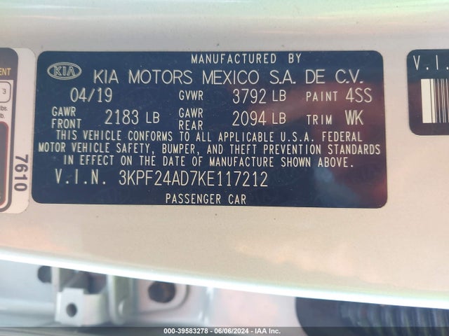 KIA Forte Lxs 2019 3KPF24AD7KE117212 Image 9