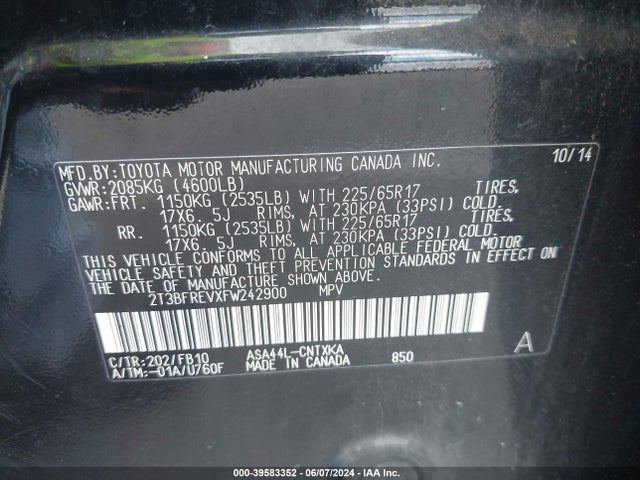Toyota RAV4 LE 2015 2T3BFREVXFW242900 Image 9