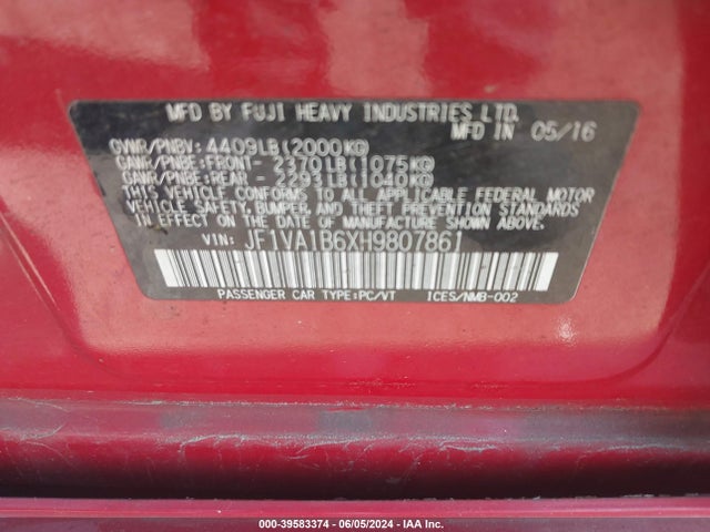 Subaru WRX 2017 JF1VA1B6XH9807861 Image 9