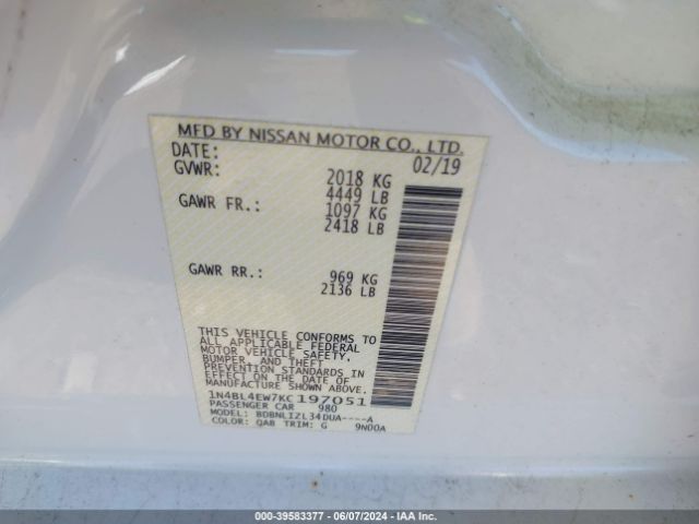 1N4BL4EW7KC197051 Nissan Altima 2.5 Sl