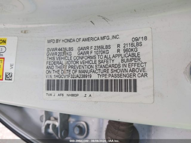 1HGCV1F32JA238919 Honda Accord Sport