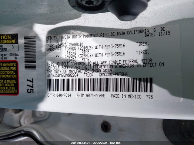 Toyota Tacoma Sr5 2016 3TMBZ5DN9GM002094 Image 9
