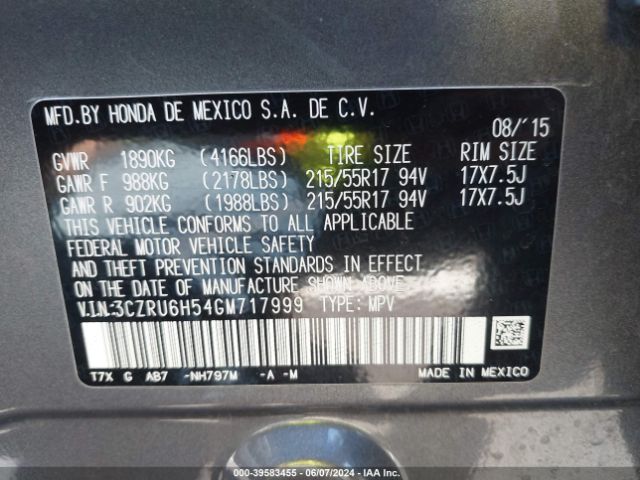 3CZRU6H54GM717999 Honda HR-V EX