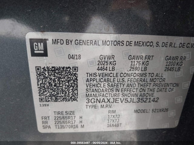 Chevrolet EQUINOX LT 2018 3GNAXJEV5JL352142 Image 9