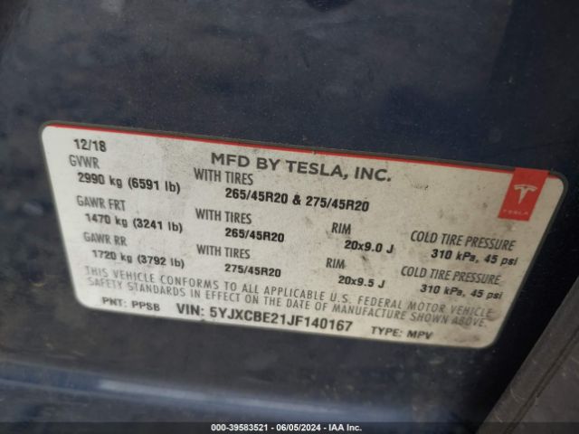 5YJXCBE21JF140167 Tesla Model X 100d/75d/p100d