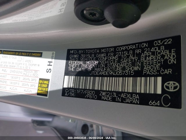 Toyota Corolla Hybrid Le 2022 JTDEAMDE9NJ057315 Image 9