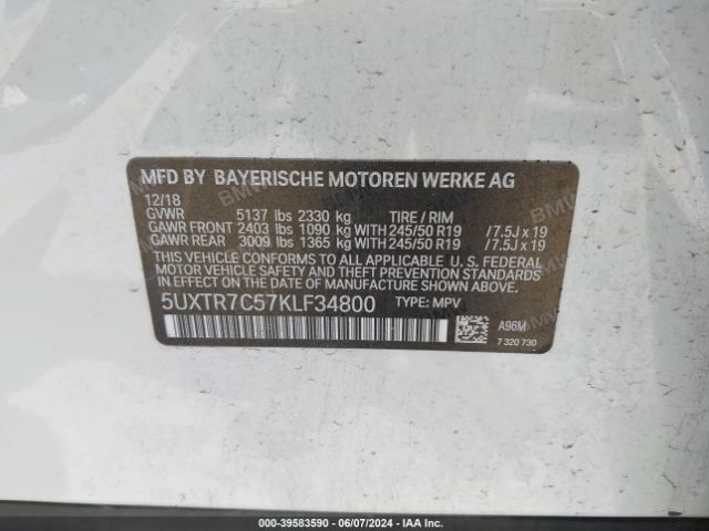 5UXTR7C57KLF34800 BMW X3 Sdrive30i