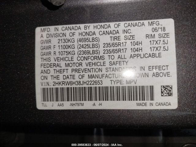 2HKRW6H38JH222653 Honda CR-V LX