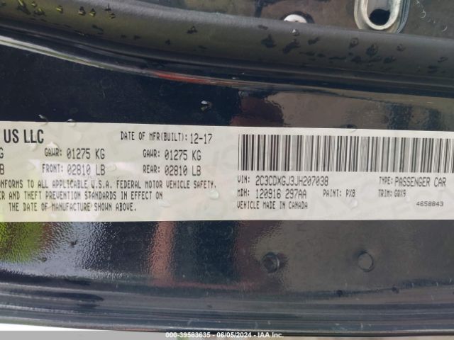 2C3CDXGJ3JH207038 Dodge Charger R/t Scat Pack Rwd
