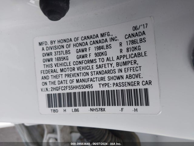 Honda Civic Lx 2017 2HGFC2F55HH550495 Image 9
